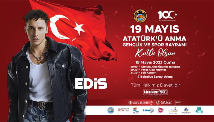 Alanya’da 19 Mayıs Coşkusu Fener Alayı Yürüyüşü ve Edis Konseri